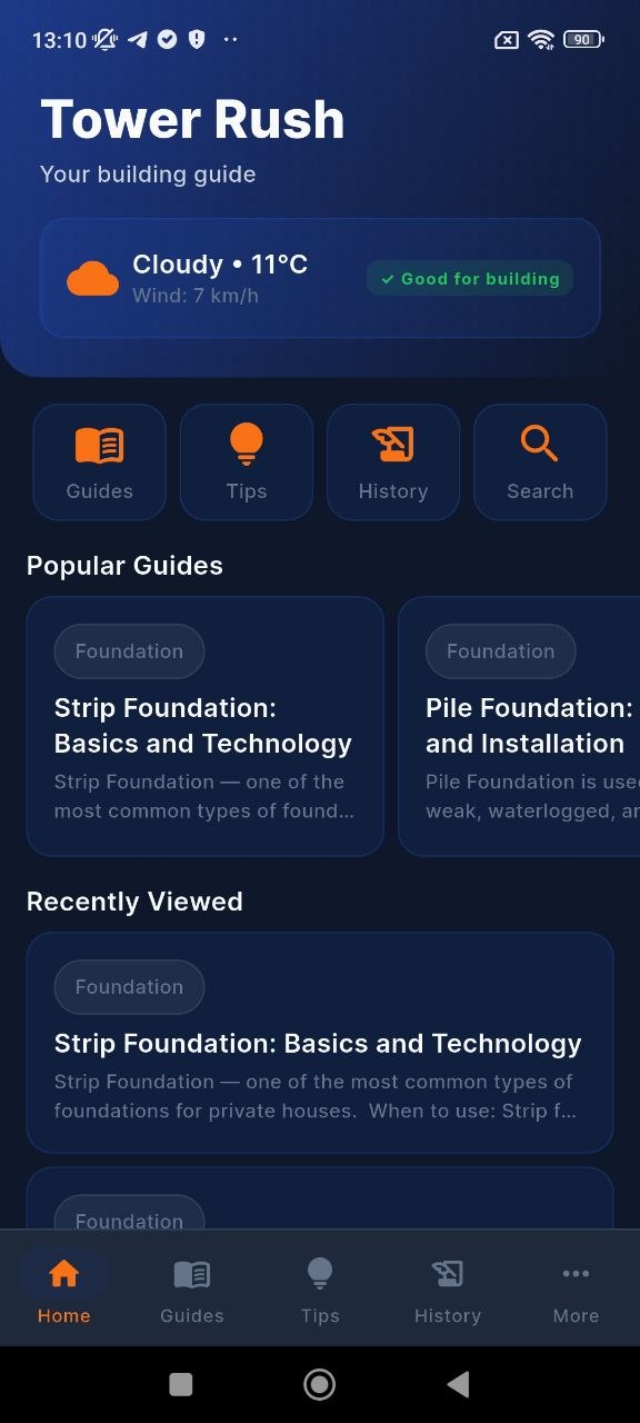 Tower Building Mode home screen